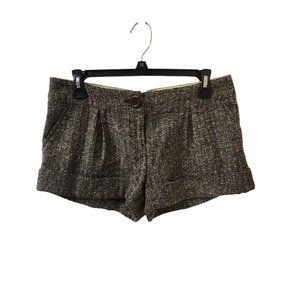 Hailee Poly Blend 70s Vibes Pleated Dressy Shorts Small Brown/Cream Low Rise